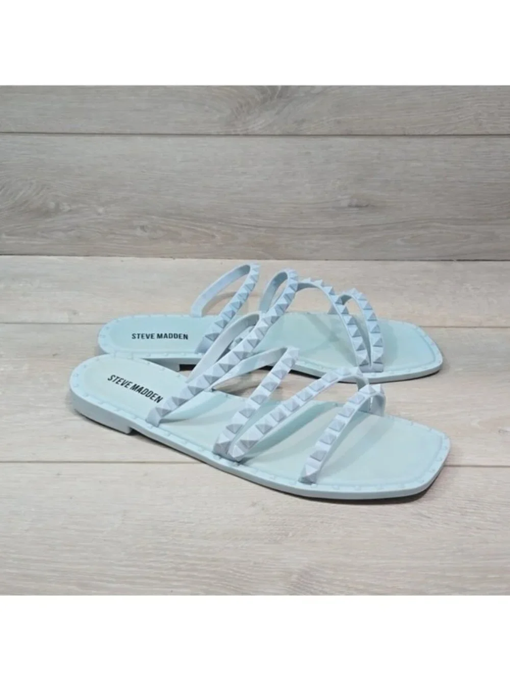 Steve Madden Women Skylar Baby blue Strappy Flats Sandals shoes sz 10